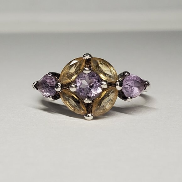 Sterling Silver Jewelry - Amethyst & Citrine Gemstone Ring, Size 8